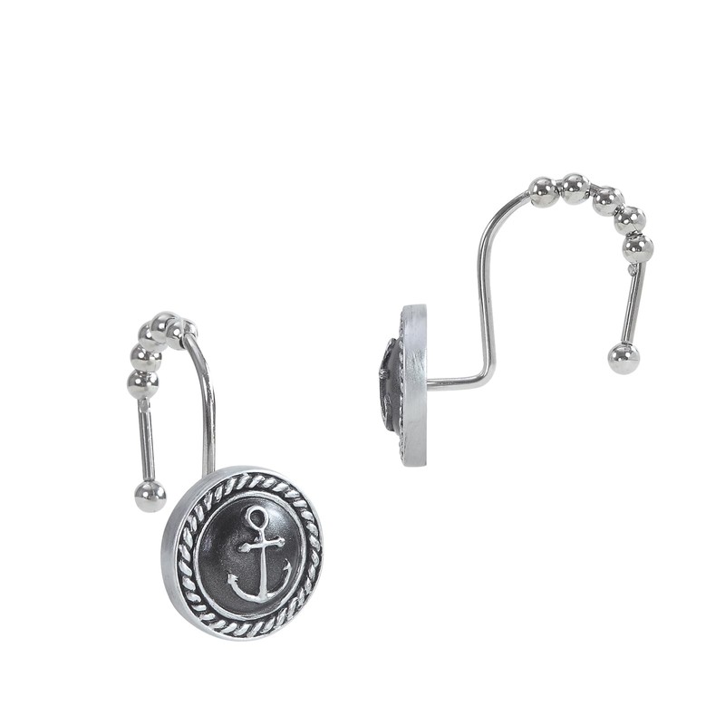 Nautical Anchor Shower Curtain Hooks, Rustproof Black White Ocean Sea