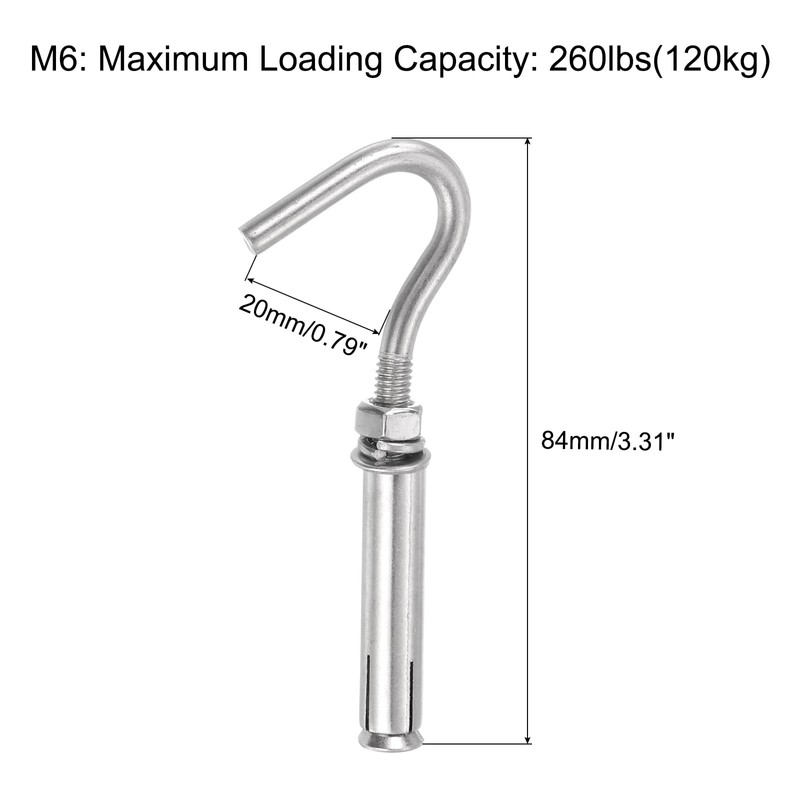 sourcing map 10Pcs M6 304 Stainless Steel Expansion Hook, Standard