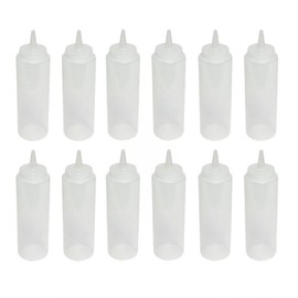 TrueCraftware- 8 oz Clear Squeeze Condiment Dispensing Bottles Set of 12- Plastic Squeeze Bottle For Sauces Spreads Ketchup Mustard Mayo Hot sauces and Olive oil