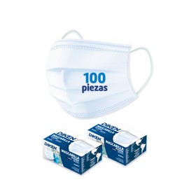 DIKEN 100 Cubrebocas/Mascarilla Grado Alimenticio, Plisado de 3 Capas con Ajuste Nasal, Unitalla, Desechables, 2 Dispensadores con 50 Cubrebocas. (100, Blanco)