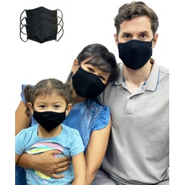 LOFBAZ Cloth Face Coverings Cotton Fabric with Filter Pocket Washable Reusable (Black - Pack of 3, Adult Small)