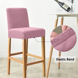 Dimatic Velvet Plush Chair Cover Counter Pub Bar Stool Chair Slipcover for Dining Room Cafe Bar Stool Slipcover Furniture Protector Non-Slip Cover with Elastic Base, Set of 2, Rose