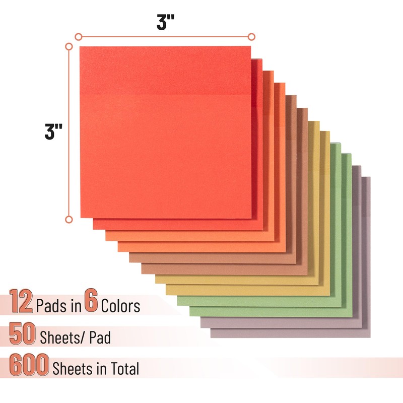Mr. Pen- Sticky Notes, 3”x3”, 12 Pads, 600 Sheets, Colorful