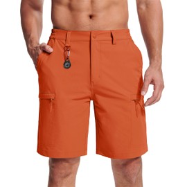 MAGCOMSEN Mens Cargo Shorts Elastic Waistband Tactical Hiker Work Shorts Hiking Quick Dry Summer Shorts Lightweight Fishing Shorts Orange 38