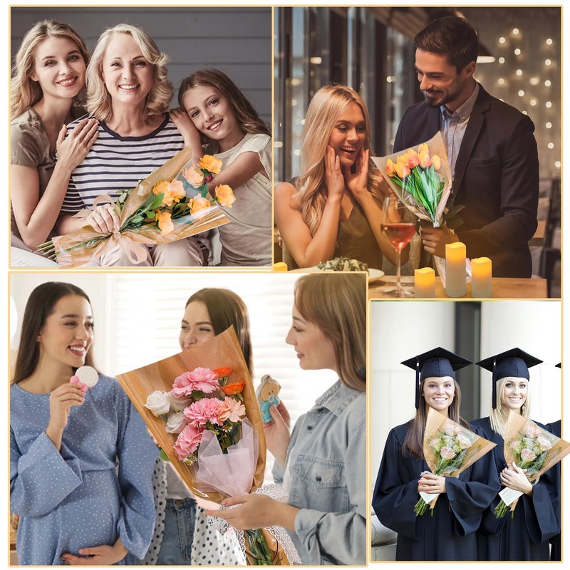 Kabcifea 100 Pieces Bouquet Bag Paper,Single Brown Flower Paper Wrap