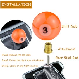 Temzzer Gear Shifter Knob Billiard Shapes Shift Stick Lever Handle Resin Gear Shift Handle for Most Manual Automatic Vehicles M10x1.5 M10x1.25 M8x1.25 (Orange 3)