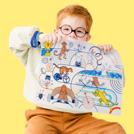 SUPER PETIT - Tischset zum Ausmalen – Sport – 5 Filzstifte und Armband im Lieferumfang enthalten – leicht zu reinigen – wiederverwendbar – antibakteriell – ab 3 Jahren