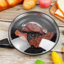 LC LICTOP 9.5" Tempered Glass Lid 304 Stainless Steel Wide Rim Cookware Cover Replacement for 9.5-Inch Pot or Pan (Seimicircular Strap Handle)