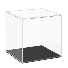 Cliselda Fully Assembled Acrylic Display Case with Black Base 5x5x5 Inch, Clear Acrylic Box Cube Display Box Dustproof Plastic Display Case for Collectibles Action Figures Toys