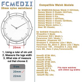 FCMEDZI Compatible for Garmin Vivoactive 5 Band & Garmin Forerunner 165 Strap and Venu Sq 2 Watch Bands,20mm Soft Nylon straps (pcak of 2) (20mm, Black and black white)