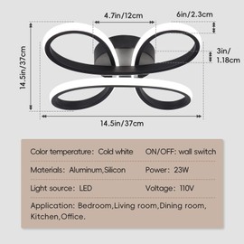 ADISUN Modern LED Ceiling Light, 6000K Black Semi Flush Mount Ceiling Light Fixture, Modern Ceiling Light for Living Room Bedroom Corridor Aisle Hallway Indoor Ceiling Lamp (L14.56*W14.56*H1.18)