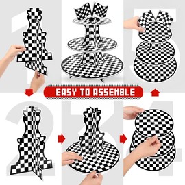 2 Pack Race Car Cupcake Stand for Kids Birthday Party, Three-Tier Cars Birthday Decorations, Two Fast Racing Theme Party Supplies, White Cardboard Cupcake Tower Holder