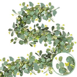 TINA Artificial Eucalyptus Garland, Pack of 2, Eucalyptus Artificial Hanging Leaves Garland, 1.8 m, Eucalyptus Decorative Flower Garland, Table Garland, Eucalyptus Green for Wedding, Arch, Garden,