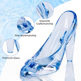 Cinderella Shoe Decor, Crystal High Heels Shoes Ornaments Glass Slipper Decoration Gift for Birthday Wedding Party, 5.12" x 2.36" x 4.33", Glass