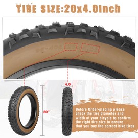 WEEROCK 1 Pack 20 Inch Electric Bike/Bicycle Fat Tire, 20 X 4.0 in E Bikes Snow Tyre with 1 Inner Tube for 20" Wide Tires Bicycles, E-Bike Tricycle, Brown Wall Side