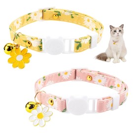 Set of 2 Cat Collars, Pet Collars, Cat Collars Included, Popular, Daisy Flower Pattern, Bell Included, Cat Buckle, Adjustable, Cute, Pet Collar, Suitable for Small Dogs, Cute Collar