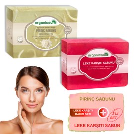 Organicsun 2'li Set Doğal Pirinç Sabunu ve Leke Karşıtı Sabun Yüz Beyazlatma Etkili Sabun Seti