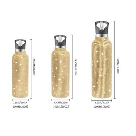 Ruinapleco Bling Water Bottle Rhinestone, Diamond Water Bottle with Lid, Rhinestone Water Bottles for Women,Bling Tumblers 600ml（20oz,Bright Gold