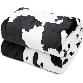 Cow Print Blanket Warm Plush Cute Black Cow Throw Blanket Soft Fleece Flannel Lightweight Throw Blankets Sofa Couch Bed Travel Cow Bedding Room Decor for Kids Teens Adults 40"x50"