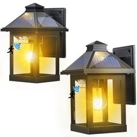 2 Pack Solar Porch Lights Outdoor, Solar Wall Lanterns Lights with 3 Modes Motion Sensor & IP65 Waterproof, Dusk to Dawn LED Outdoor Sconce Lights for House, Exterior Garage Patio Fence Security Lamp
