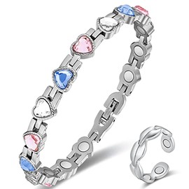 Vicmag Vicmag Lymphatic Drainage Magnetic Bracelet for Women Titanium Steel Brazaletes Ultra Strength Magnetic Adjustable with Removal Tool &7X Magnetic Ring and Gift Box (Coloured Heart Crystal), 1.0 count