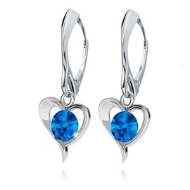 Earrings 925 Silver Hanging for Women Heart Earrings Girls Drop Earrings with Round Crystals Stone Jewellery for Her Gift Mother's Day Valentine's Day, Sterling Silver Glass, Crystal