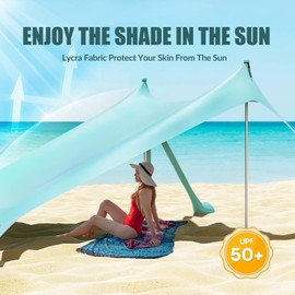 Gardentime Beach Tent Canopy Sun Shelter 10x10ft UPF50+ Protection Portable Shade with 8 Sandbags, 4 Poles, 2 Sand Shovels, Ground Peg for Outdoor Backyard Camping Fishing Picnic Turquoise