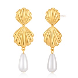 LILIE&WHITE Women's Shell and Pearl Earrings, Elegant Drop Earrings, Lightweight and Hypoallergenic, Stylish Gift for Women, Jewellery for Everyday and Special Occasions, Copper