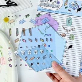 3D House Scene Stickers 8 Sets Room Sticker Book for Adults Funny Cute Miniature Scene Stickers Gifts for Family Friend