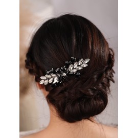 Deniferymakeup Bride Wedding Hair Comb Rhinestone Hair Piece Silver Rhinestone Headpiece Bridal Hair Accessories for Women and Girls (Black)