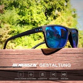 HENGOSEN Men's Polarised Sunglasses: Sports Sunglasses, Mirrored UV400 Protection, Driving, Fishing, Pack of 3, A03-Black/Dark Blue/Red