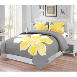 Grand Linen - 3-Piece Fine Printed Duvet Cover Set Queen Size - 1500 Series high Thread Count Brushed Microfiber - Luxury, Soft, Durable (Yellow, Grey, White)