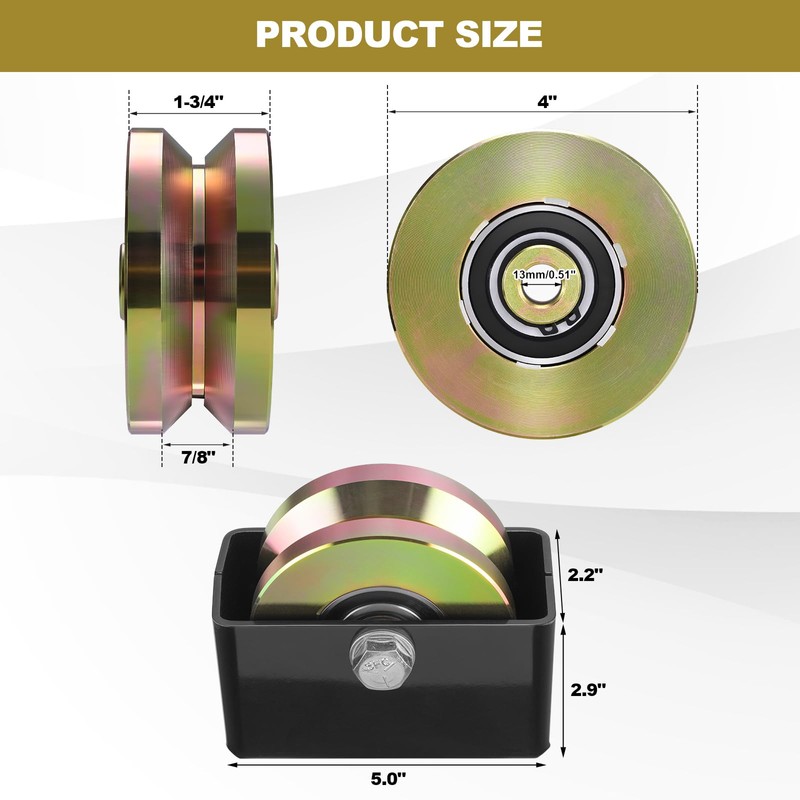 Soiiw 4" Sliding Gate Rollers Wheel 2 Pack V Groove