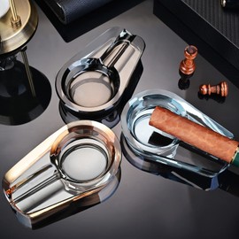 CIGARLOONG Cigar Ashtray Crystal Glass with Large Slot Single Slot Suitable for Indoor and Outdoor and Office Use (Whtie)