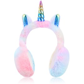 SATINIOR Unicorn Winter Ear Muffs, Cartoon Ear Plush, Fluffy, Warm, Foldable, Soft Cuffs (Blue), multicoloured