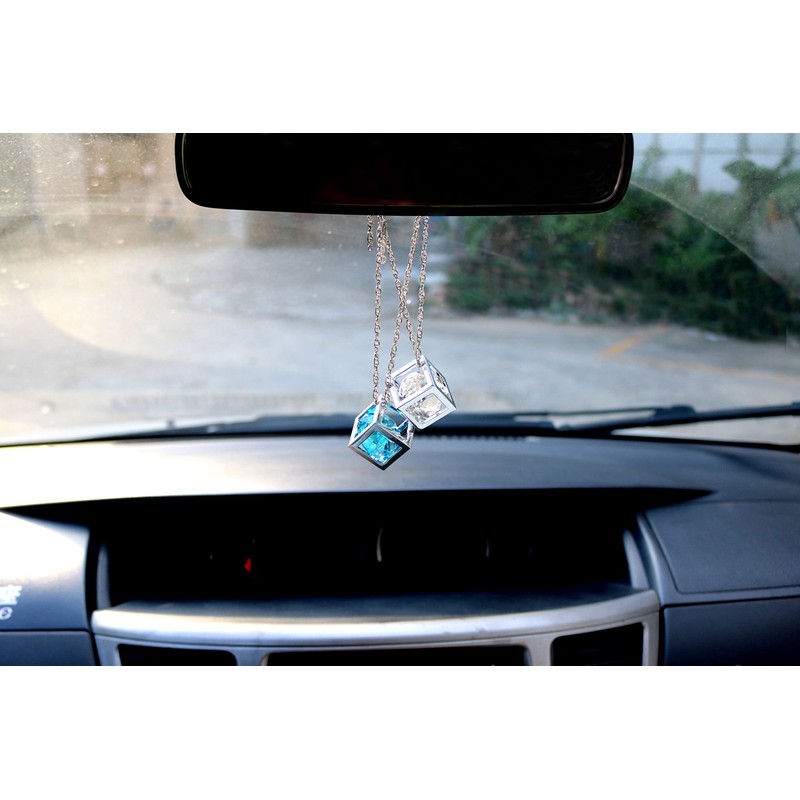 Bling Diamond Cube Car Rear View Mirror Charms, Crystal Rhinestone