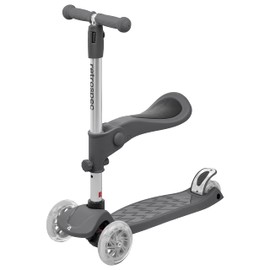Retrospec Chipmunk Plus Kids’ Kick Scooter 3+ Years - Height Adjustable 3 Wheel Scooters - Learn to Steer, Foldable Seat, LED Lights, & No-Slip Deck - Silver