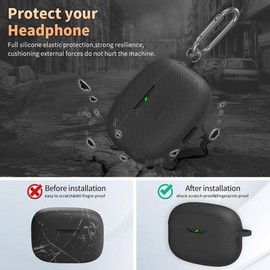 Hugimcnt for JBL Vibe 200TWS/JBL Vibe Beam Case Cover, Silicone Protective Shock Cover Compatible with JBL Vibe 200TWS & JBL Vibe Beam True Wireless Headphones Charging Case with Carabiner (Black) (M) Accessories Handheld Protection