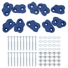 PATIKIL Rock Climbing Holds, 10 Pcs Small Climbing Rock Wall Grips Play Set Climber Attachments with Double Hole for Playground Accessory Indoor Outdoor Tree Training, Blue-D