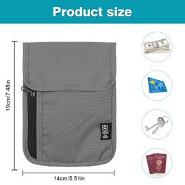YWKJDDM Neck Pouches for Women Men, Travel Neck Wallet with RFID Blocking(Grey)