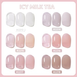 GAOY Jelly Nude Gel Nail Polish Set, 6 Transparent Milky White Pink Colors, UV Light Cure Gel Polish for Salon and Nail Art DIY at Home