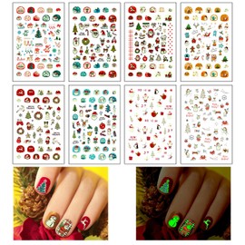 Cerlaza Christmas Decorations Nail Art Stickers Decals, 8 Sheets Self-Adhesive Stickers Nail Decals for Nail Art, 450 Pcs Holiday Nail Design Stickers for Women Girls Kids Xmas Gifts