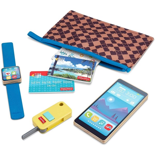 Fisher-Price On-The-Go Wallet - 7-Piece Pretend Play Gift Set Featuring Real Wood for Preschoolers Ages 3 Years & Up