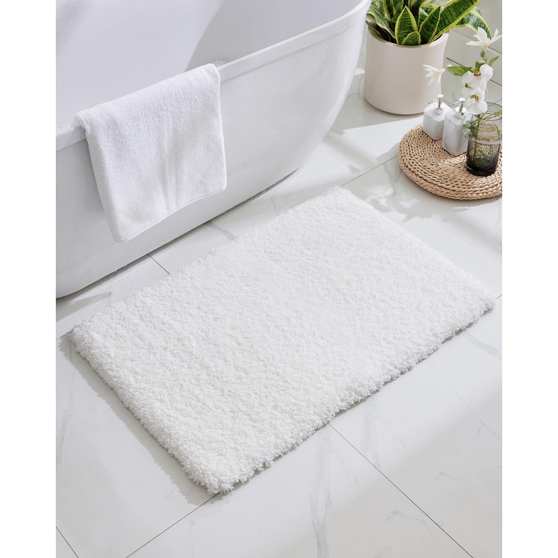 Disolla White Bathroom Rug 20x32 Non Slip Fluffy Bath Mat