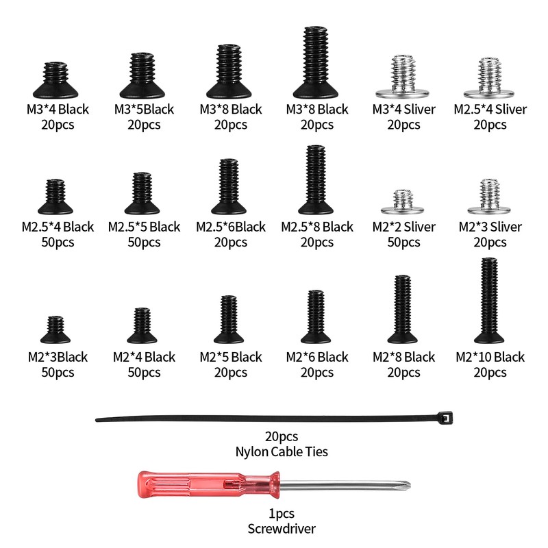 531 Piece M2 M2.5 M3 Screws Set, PC Screws Set,