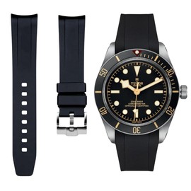 Curved End FKM Rubber Watch Straps for Tudor Black Bay 58 & Tudor Ranger 20mm - Integrated Replacement Rubber Watch Bands for Tudor BB58 GMT 39mm - Compatible with M79030 M79950 M79012 M79018 M7939G (Black, 20mm)