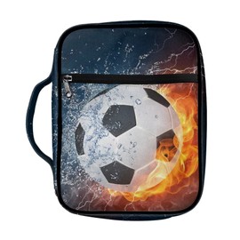 Belidome Water and Fire Soccer Bible Covers for Men Boys Bible Case Checkbook Scripture Protector Pens Study Journal Organizer Tote Church Library Bag Standard Size