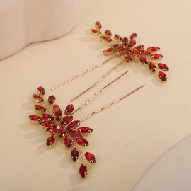 Rumtock Pack of 2 Red Hair Pins Silver Hair Piece for Wedding Brides Boho Hair Accessories for Women(Red)