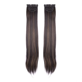 Stasia Street 24-Inch 2pcs Set Straight Clip-In Korean Synthetic Breatheable Hair Extensions for Women Natural Look Instant Volume & Length – Golden Highlights