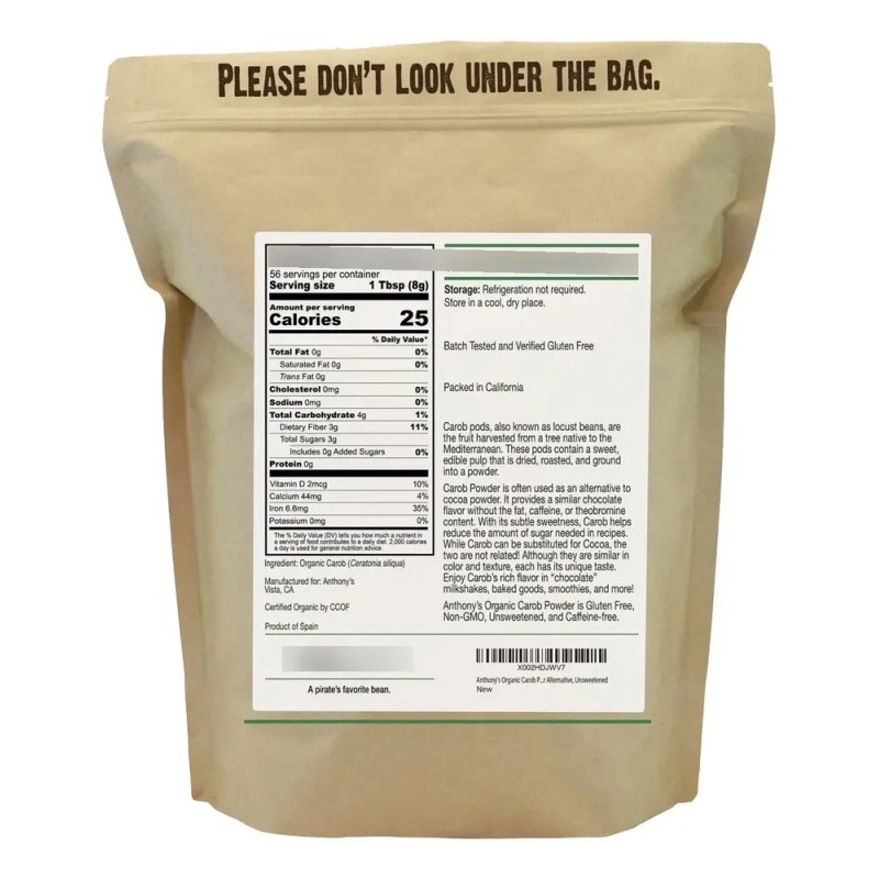 Algarroba En Polvo Anthony's Organic, 454 G, Sin Gluten Y